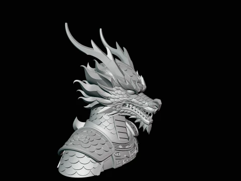 Dragon Head Armor Bust Statue Design 4 - 3D Print Model 3D Print Model