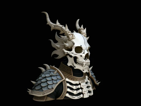 Dragon Skull Armor Bust Statue Design 1 - 3D Print Model 3D 프린트 모델