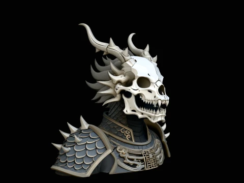 Dragon Skull Armor Bust Statue Design 2 - 3D Print Model Modello di stampa 3D