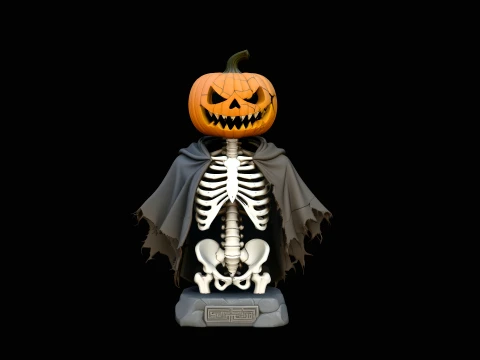 Pumpkin Skeleton Bust Statue Design 1 - 3D Print Model Modelo de impresión 3D