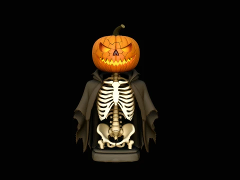 Pumpkin Skeleton Bust Statue Design 2 - 3D Print Model Modelo de impresión 3D