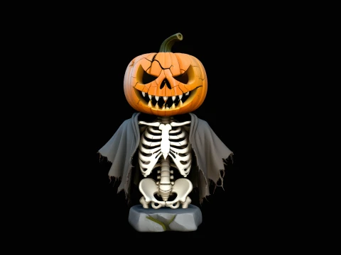 Pumpkin Skeleton Bust Statue Design 3 - 3D Print Model Modelo de impresión 3D