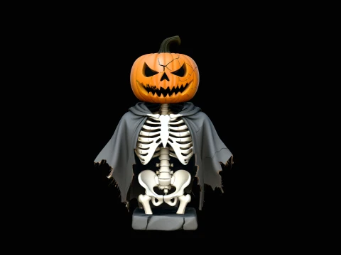 Pumpkin Skeleton Bust Statue Design 4 - 3D Print Model Modelo de impresión 3D