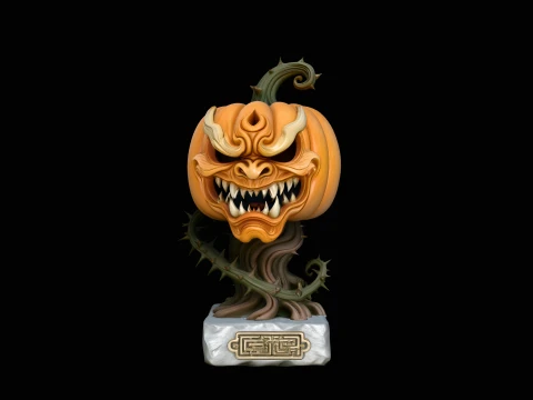 Demon Face Pumpkin Statue Design 2 - 3D Print Model Modelo de impresión 3D