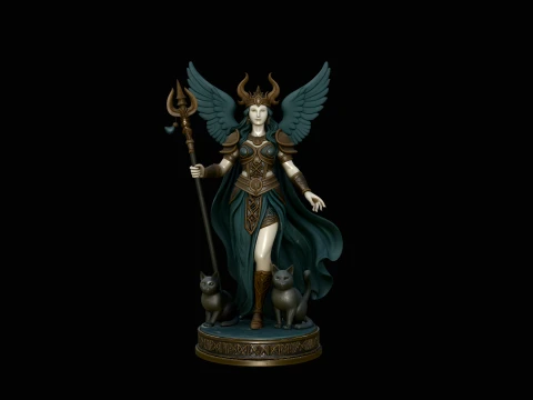 Winged Goddess with Cats Statue Design 1 - 3D Print Model Modello di stampa 3D