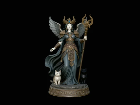 Winged Goddess with Cats Statue Design 2 - 3D Print Model 3D Print Model