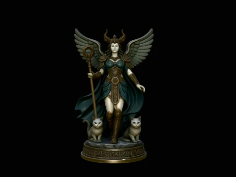 Winged Goddess with Cats Statue Design 4 - 3D Print Model Model do druku 3D