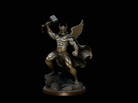Thor with Hammer Statue Design 6 - 3D Print Model Modèles 3D en vedette