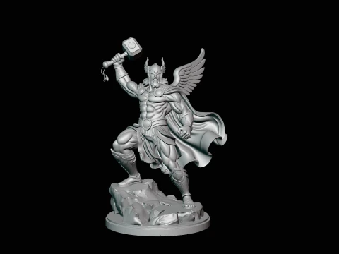 Thor with Hammer Statue Design 6 - 3D Print Model 3D Print Model