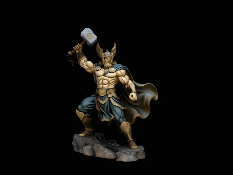 Thor with Hammer Statue Design 7 - 3D Print Model Modelo de Impressão 3D