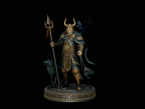 Odin with Spear Statue Design 4 - 3D Print Model Modelo de Impressão 3D