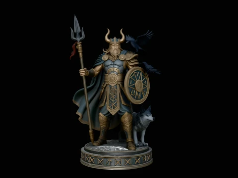 Odin with Spear Statue Design 5 - 3D Print Model 3D Druckmodell