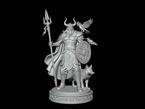 Odin with Spear Statue Design 5 - 3D Print Model 3D Print Model