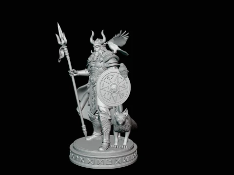 Odin with Spear Statue Design 5 - 3D Print Model 3D Print Model