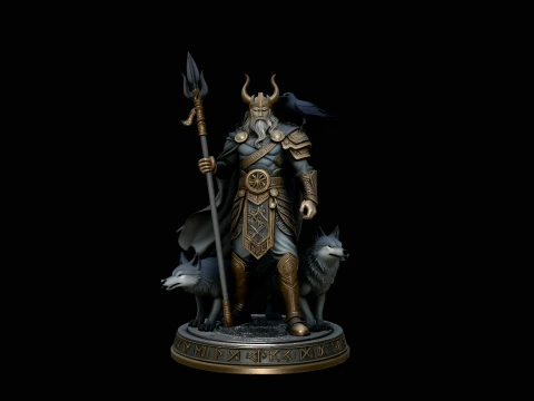 Odin with Spear Statue Design 6 - 3D Print Model 3D Print Model