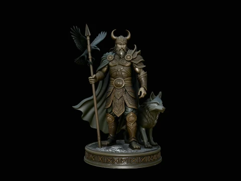 Odin with Spear Statue Design 7 - 3D Print Model 3D Print Model