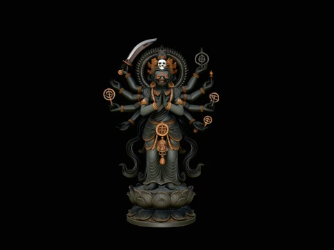 Multi-Armed Wrathful Deity Statue Design 2 - 3D Print Model Modelo de impresión 3D