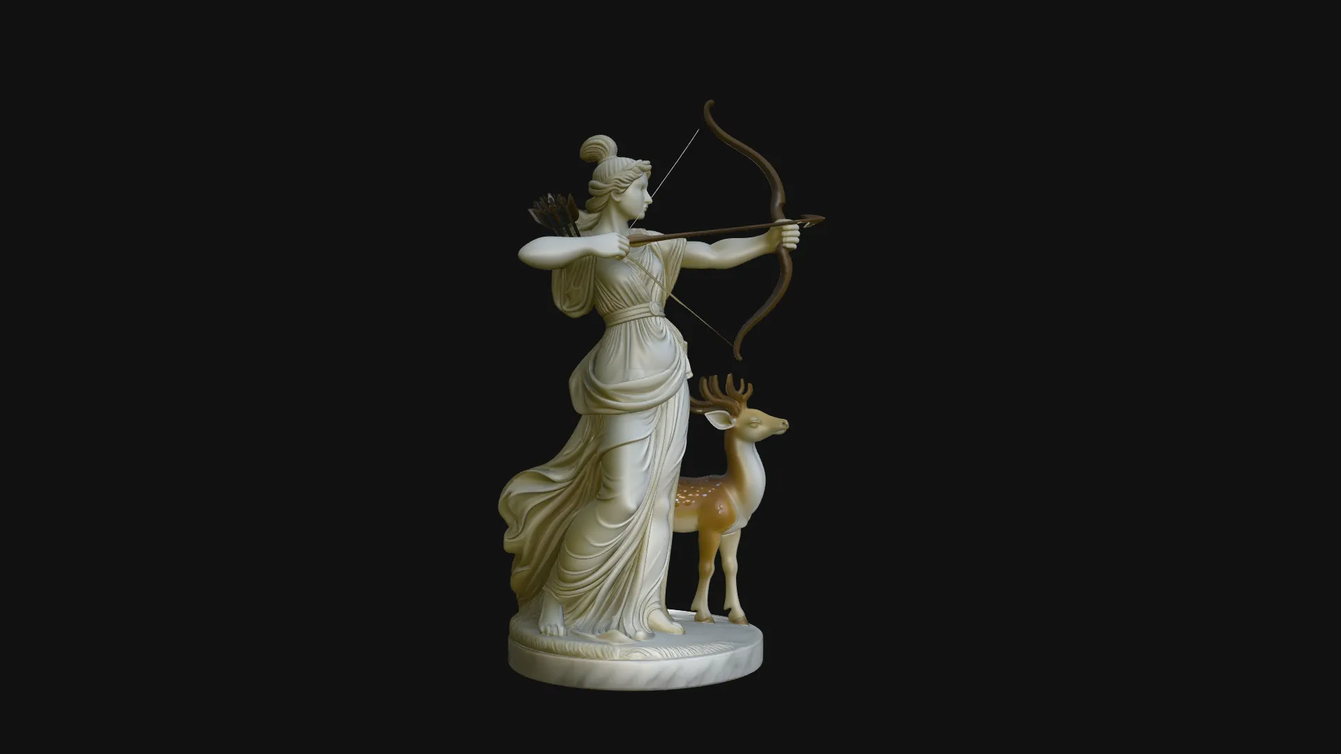 Artemis with Bow and Deer Statue Design 1 - 3D Print Model 3D Print Model .c4d .max .obj .3ds .fbx .stl .blend