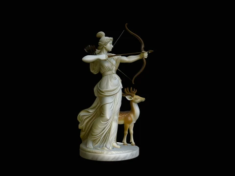 Artemis with Bow and Deer Statue Design 1 - 3D Print Model Modello di stampa 3D