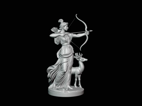 Artemis with Bow and Deer Statue Design 1 - 3D Print Model 3D Print Model