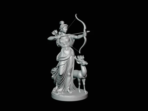 Artemis with Bow and Deer Statue Design 1 - 3D Print Model 3D Print Model