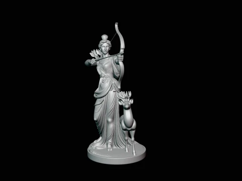 Artemis with Bow and Deer Statue Design 1 - 3D Print Model 3D Print Model