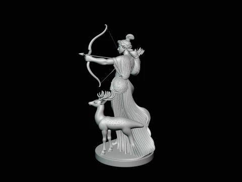 Artemis with Bow and Deer Statue Design 1 - 3D Print Model 3D Print Model