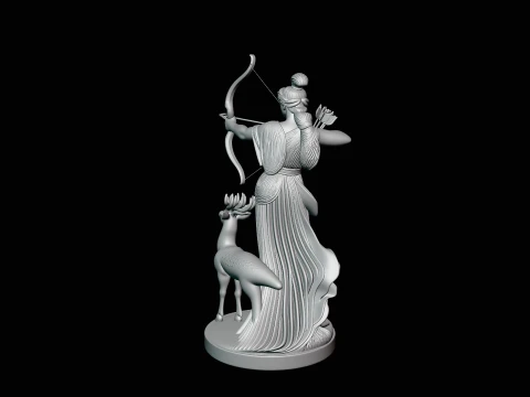 Artemis with Bow and Deer Statue Design 1 - 3D Print Model 3D Print Model