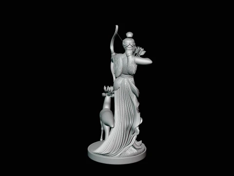 Artemis with Bow and Deer Statue Design 1 - 3D Print Model 3D Print Model