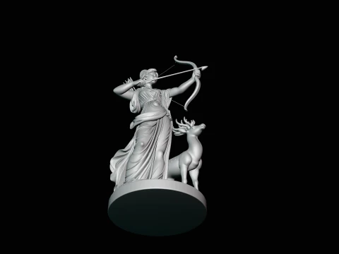 Artemis with Bow and Deer Statue Design 1 - 3D Print Model 3D Print Model