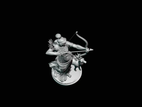 Artemis with Bow and Deer Statue Design 1 - 3D Print Model 3D Print Model