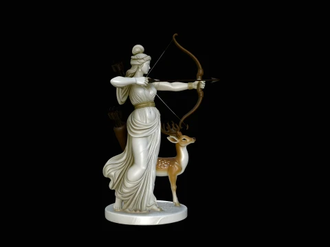 Artemis with Bow and Deer Statue Design 2 - 3D Print Model 3D Print Model