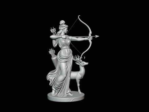 Artemis with Bow and Deer Statue Design 2 - 3D Print Model 3D Print Model