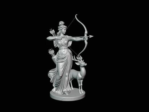 Artemis with Bow and Deer Statue Design 2 - 3D Print Model 3D Print Model