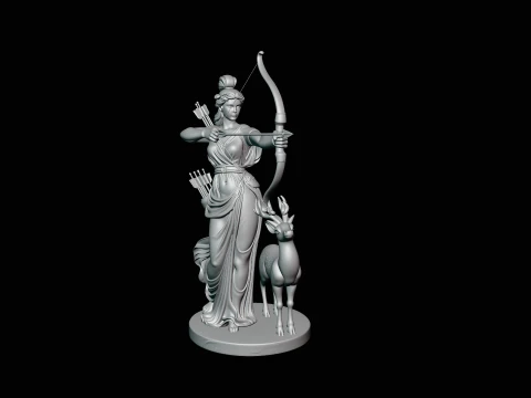 Artemis with Bow and Deer Statue Design 2 - 3D Print Model 3D Print Model
