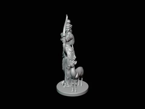 Artemis with Bow and Deer Statue Design 2 - 3D Print Model 3D Print Model