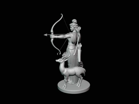 Artemis with Bow and Deer Statue Design 2 - 3D Print Model 3D Print Model