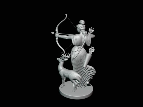 Artemis with Bow and Deer Statue Design 2 - 3D Print Model 3D Print Model