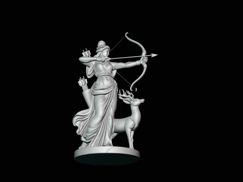 Artemis with Bow and Deer Statue Design 2 - 3D Print Model 3D Print Model