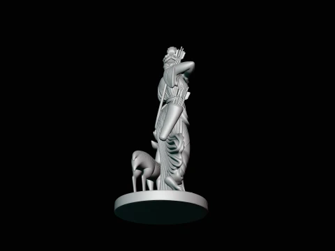 Artemis with Bow and Deer Statue Design 2 - 3D Print Model 3D Print Model