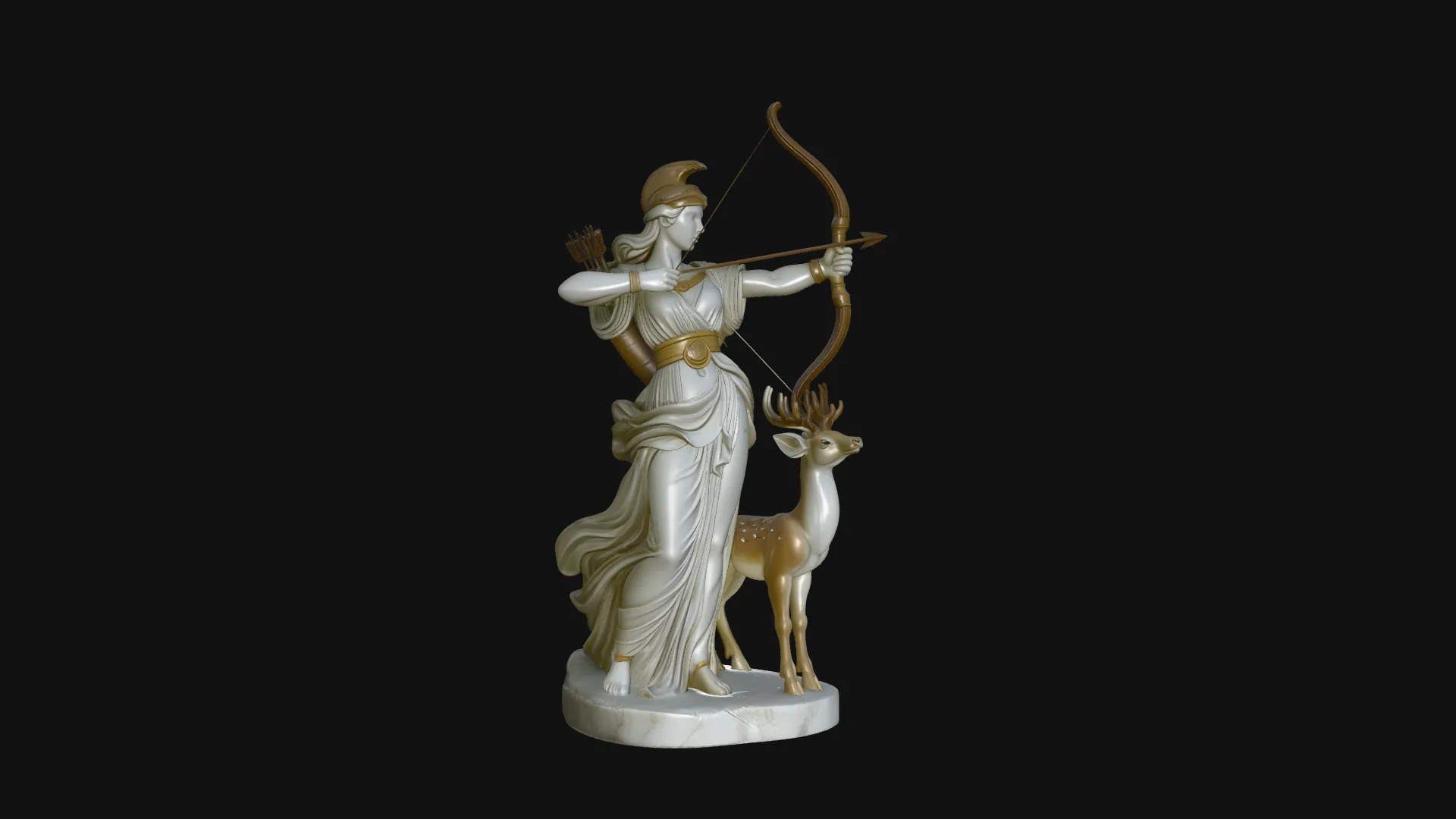 Artemis with Bow and Deer Statue Design 3 - 3D Print Model 3D Print Model .c4d .max .obj .3ds .fbx .stl .blend 
