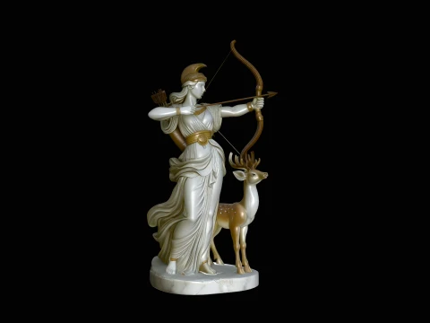 Artemis with Bow and Deer Statue Design 3 - 3D Print Model 3D printmodel