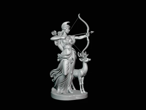 Artemis with Bow and Deer Statue Design 3 - 3D Print Model 3D Print Model