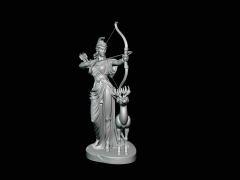 Artemis with Bow and Deer Statue Design 3 - 3D Print Model 3D Print Model