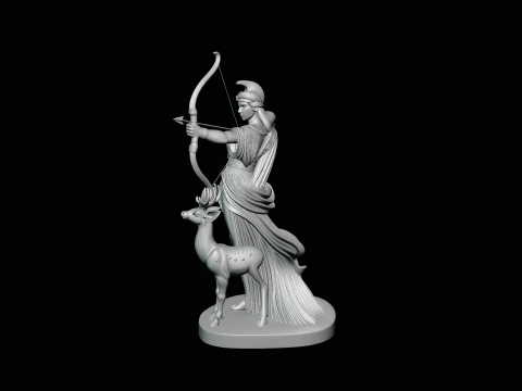 Artemis with Bow and Deer Statue Design 3 - 3D Print Model 3D Print Model