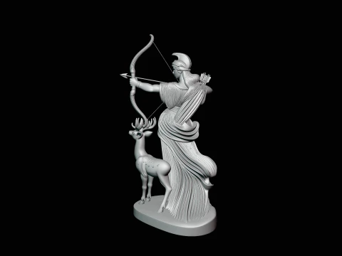 Artemis with Bow and Deer Statue Design 3 - 3D Print Model 3D Print Model