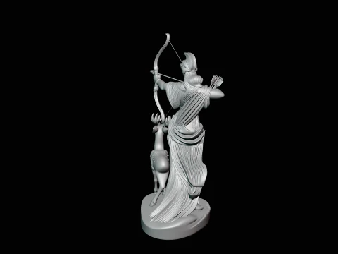 Artemis with Bow and Deer Statue Design 3 - 3D Print Model 3D Print Model