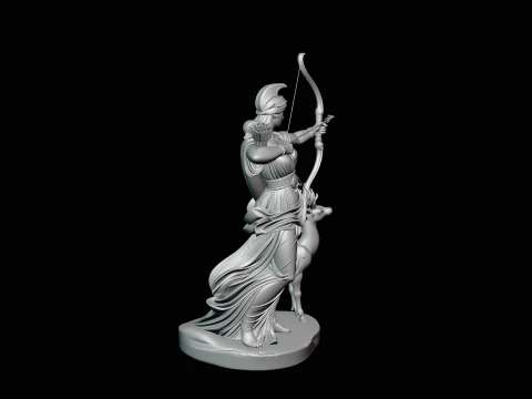 Artemis with Bow and Deer Statue Design 3 - 3D Print Model 3D Print Model