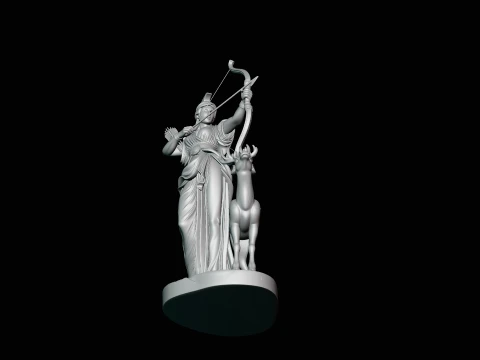 Artemis with Bow and Deer Statue Design 3 - 3D Print Model 3D Print Model