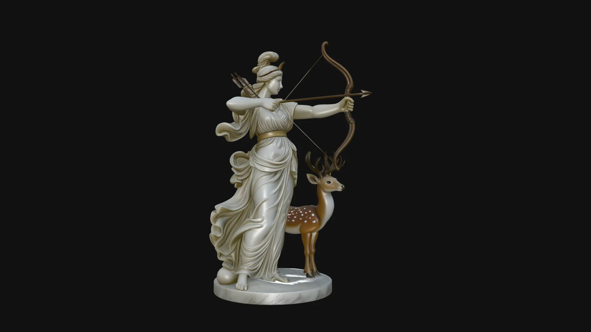 Artemis with Bow and Deer Statue Design 4 - 3D Print Model 3D Print Model .c4d .max .obj .3ds .fbx .stl .blend 